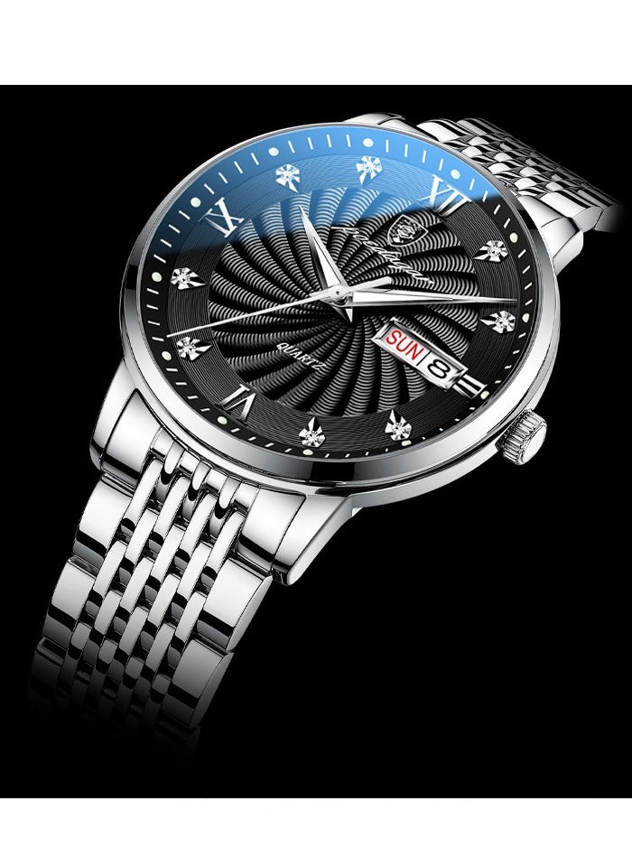 POEDAGAR Mens  Quartz Business Dress Watch, Day Date Stainless Steel Classic Luxury Rhinestone Waterproof Casual  - Image 2