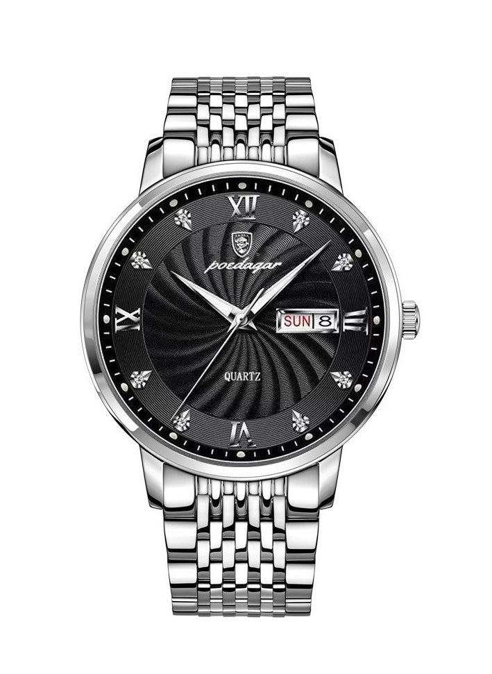 POEDAGAR Mens  Quartz Business Dress Watch, Day Date Stainless Steel Classic Luxury Rhinestone Waterproof Casual  - Image 1
