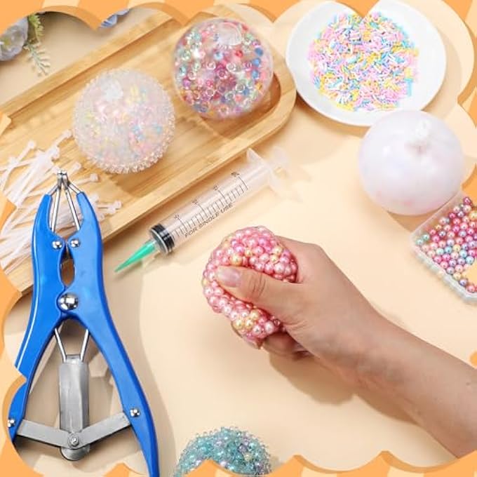 Simgoing 24 pcs DIY Stress Ball Making Kit Stress Ball Kit with Transparent Blank Skins Fill Beads Expander Tool Vacuum Evacuating Device for Making Pressure Balls Colorful - Image 5