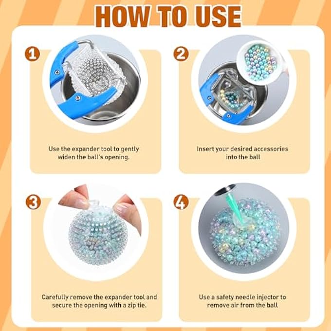 Simgoing 24 pcs DIY Stress Ball Making Kit Stress Ball Kit with Transparent Blank Skins Fill Beads Expander Tool Vacuum Evacuating Device for Making Pressure Balls Colorful - Image 3
