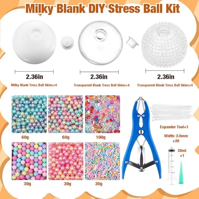 Simgoing 24 pcs DIY Stress Ball Making Kit Stress Ball Kit with Transparent Blank Skins Fill Beads Expander Tool Vacuum Evacuating Device for Making Pressure Balls Colorful - Image 2