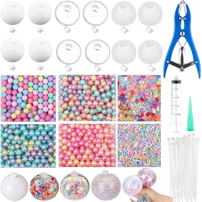 Simgoing 24 pcs DIY Stress Ball Making Kit Stress Ball Kit with Transparent Blank Skins Fill Beads Expander Tool Vacuum Evacuating Device for Making Pressure Balls Colorful - Image 1