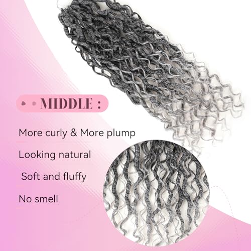 Aipin Goddess Locs Crochet Hair Curly Hair In Middle And Ends Braids 14 Inch Boho River Locs Hippie Wavy Crochet With Hair Extensions(8 Packs,14 inch,Tgrey) - Image 4