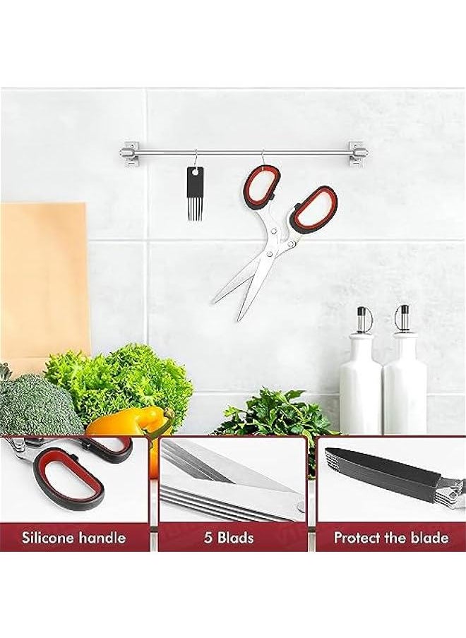 FYLX Updated Scissors Set  Cool Kitchen Gadgets for Cutting Fresh Garden Herbs  Herb Cutter Shears with 5 Blades and Cover  and Antirust Stainless Steel Dishwasher Safe BlackRed)  - Image 3