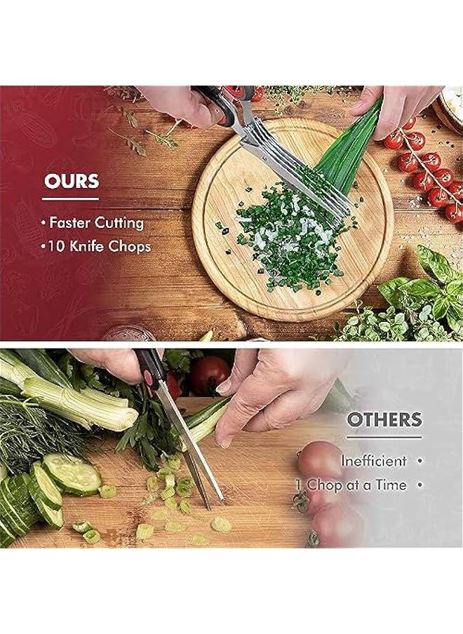 FYLX Updated Scissors Set  Cool Kitchen Gadgets for Cutting Fresh Garden Herbs  Herb Cutter Shears with 5 Blades and Cover  and Antirust Stainless Steel Dishwasher Safe BlackRed)  - Image 4
