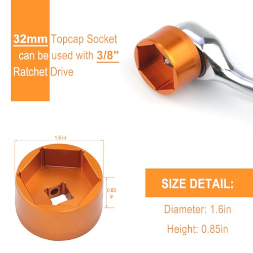 PEATOVIE 32mm Bike Fork Topcap Socket Tool Compatible for Fox Fork Series of 36,38,40, Use for 3/8" Ratchet Drive - Image 3