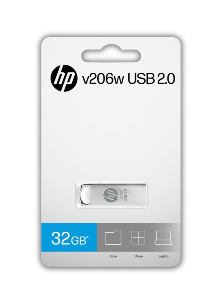 HP v206w 32GB فلاش درايف USB 2.0 | قبضة مضادة للانزلاق | HPFD206W-32 | فضي - Image 2
