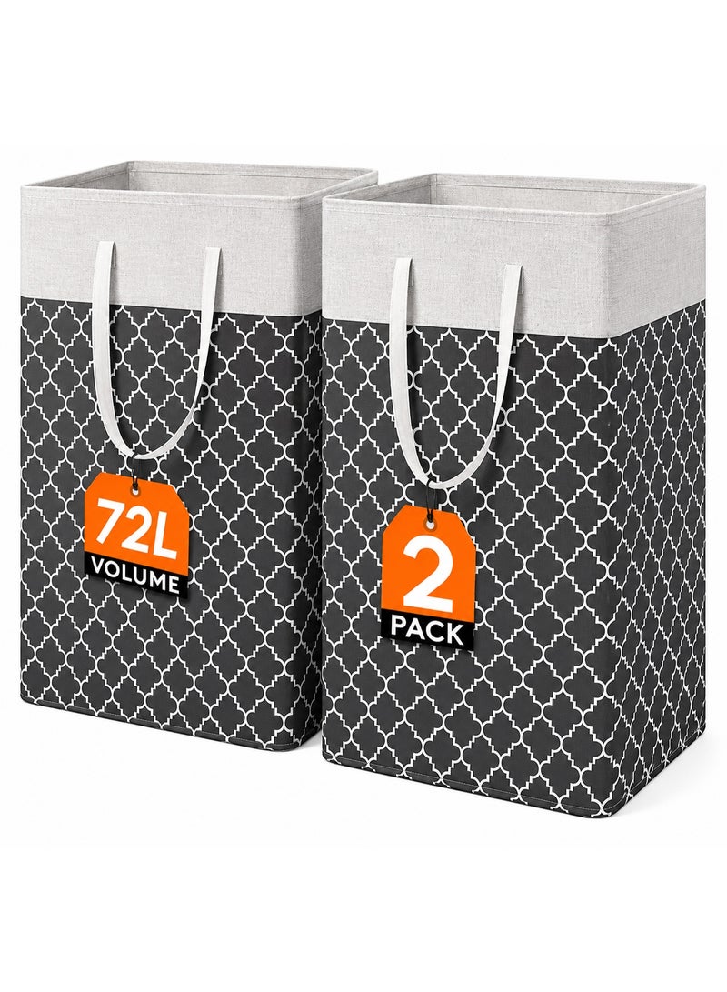 ELASAR 2 Pack Laundry Basket, Collapsible Laundry Bag with Easy Carry Handles, Freestanding Laundry Hamper for Clothes, Blankets, Cushions - Image 1