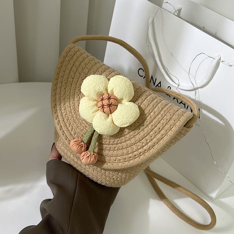 Spring Stylish Woven Bag Women'S Fashion Flower Shoulder Crossbody Bucket Bag Casual Trendy Beach Bag - Image 2