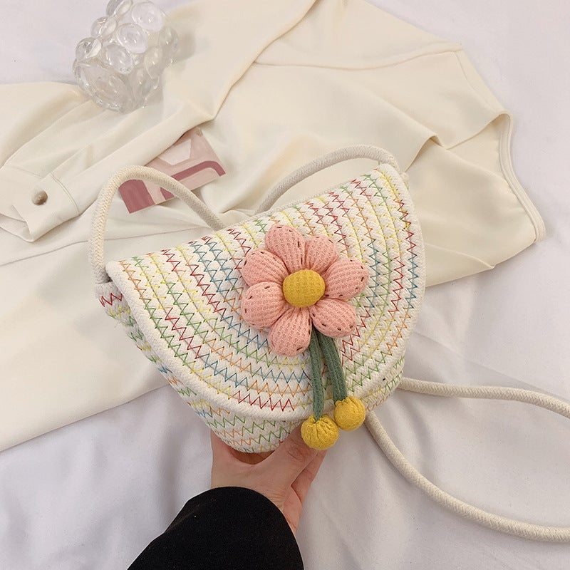 Spring Stylish Woven Bag Women'S Fashion Flower Shoulder Crossbody Bucket Bag Casual Trendy Beach Bag - Image 1