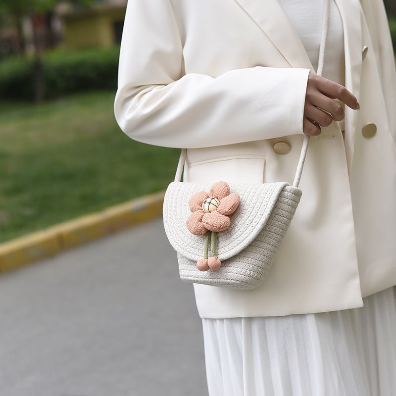 Spring Stylish Woven Bag Women'S Fashion Flower Shoulder Crossbody Bucket Bag Casual Trendy Beach Bag - Image 4