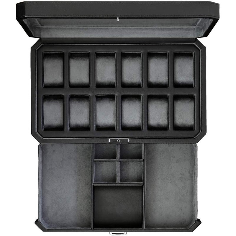 صندوق ساعات روتويل 12 فتحة من الجلد مع درج فاخرة لحفظ الساعات والمجوهرات منظم عرض