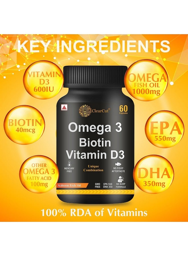 Clearcut Omega 3 Fish Oil, Biotin, Vitamin D3 Softgel Capsule 60 For Men Women - Image 3