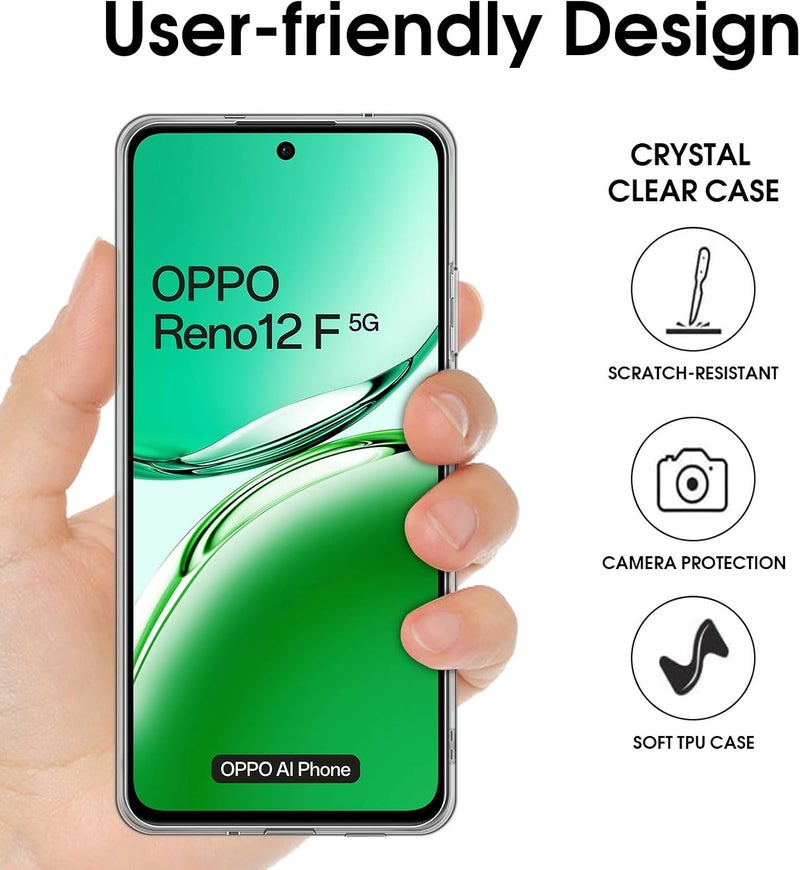 TUTUO Clear Case Compatible with OPPO Reno 12F 5G/4G / Oppo Reno 12 FS 5G/4G Cover - Crystal Transparent Anti-Scratch Case - Shockproof Slim Soft Silicone TPU Protective Case - Image 2