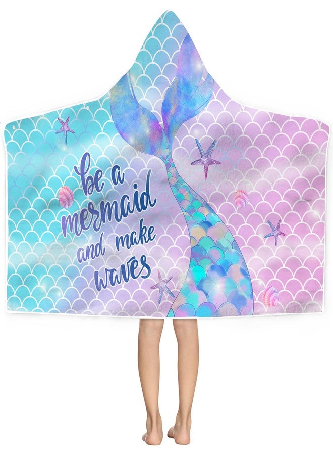 Bonsai Tree Mermaid Hooded Beach Towel,Kids Little Mermaid Tail Poncho Towel for Girls,Quick Dry 30”x50” Pink Bath Towel for Pool Swiming - Image 1