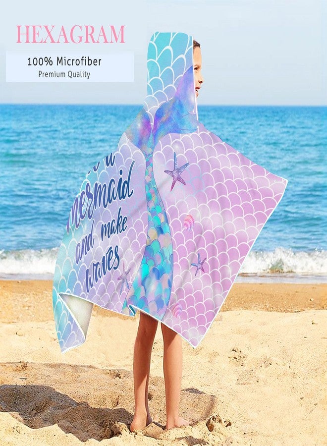 Bonsai Tree Mermaid Hooded Beach Towel,Kids Little Mermaid Tail Poncho Towel for Girls,Quick Dry 30”x50” Pink Bath Towel for Pool Swiming - Image 2