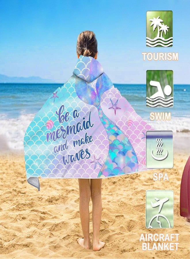 Bonsai Tree Mermaid Hooded Beach Towel,Kids Little Mermaid Tail Poncho Towel for Girls,Quick Dry 30”x50” Pink Bath Towel for Pool Swiming - Image 3