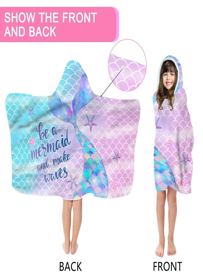 Bonsai Tree Mermaid Hooded Beach Towel,Kids Little Mermaid Tail Poncho Towel for Girls,Quick Dry 30”x50” Pink Bath Towel for Pool Swiming - Image 4