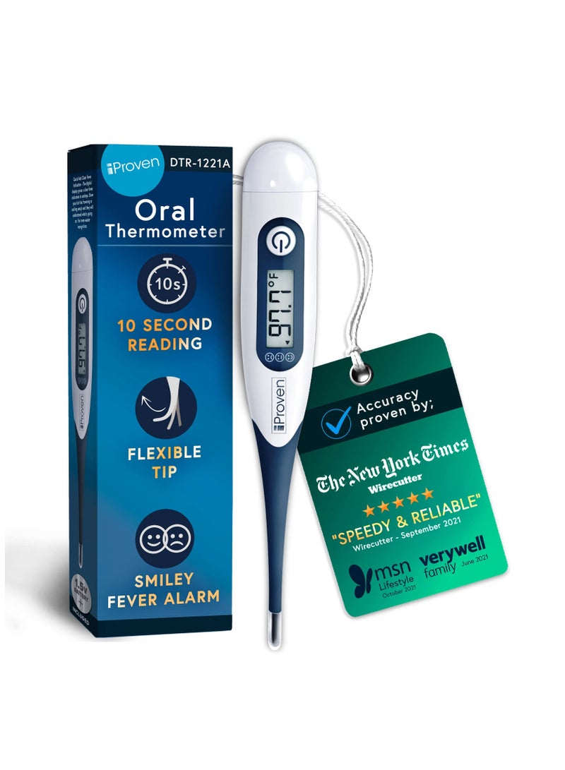 iProven Oral Thermometer, Measures in 10 seconds with flexible tip and fever alarm, Digital Medical Thermometer for adults, kids and toddlers - DTR-1221A - Image 1