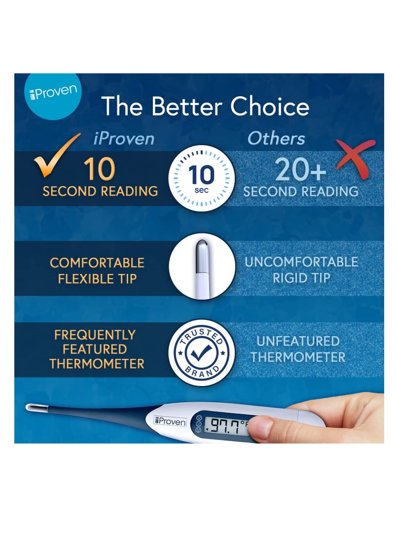 iProven Oral Thermometer, Measures in 10 seconds with flexible tip and fever alarm, Digital Medical Thermometer for adults, kids and toddlers - DTR-1221A - Image 2
