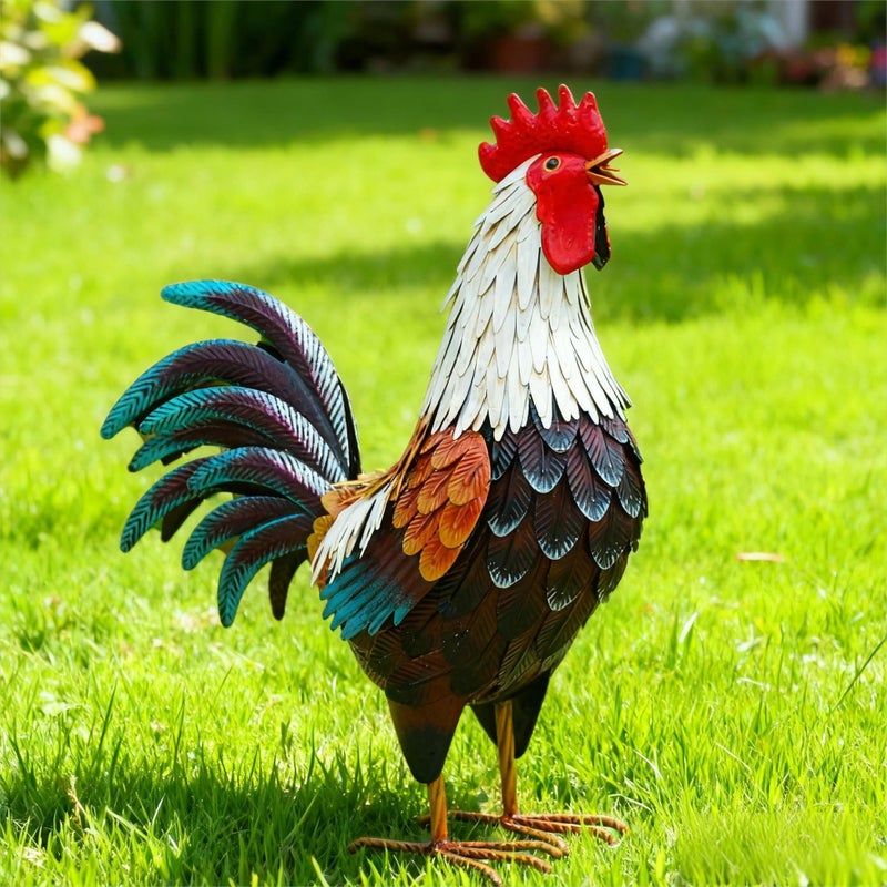 chisheen Metal Rooster Decor,Yard Chicken Decorations,Outdoor Garden Statues, Metal Chicken Sculpture for Backyard Patio Kitchen Decor & Lawn Ornaments - Image 5