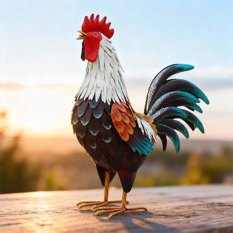 chisheen Metal Rooster Decor,Yard Chicken Decorations,Outdoor Garden Statues, Metal Chicken Sculpture for Backyard Patio Kitchen Decor & Lawn Ornaments - Image 3