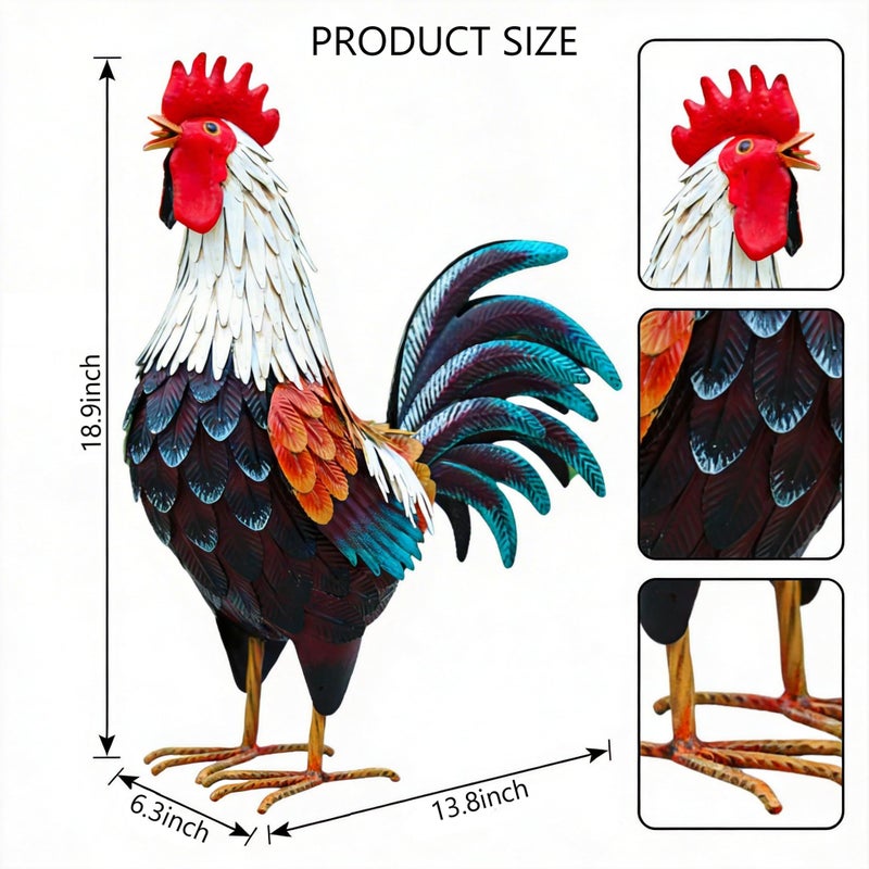 chisheen Metal Rooster Decor,Yard Chicken Decorations,Outdoor Garden Statues, Metal Chicken Sculpture for Backyard Patio Kitchen Decor & Lawn Ornaments - Image 2