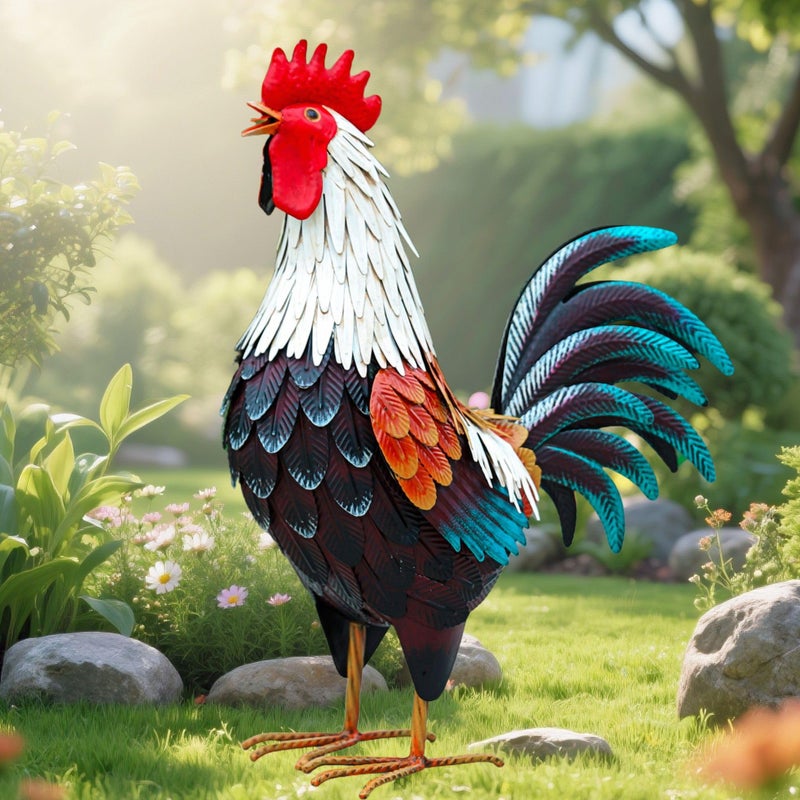 chisheen Metal Rooster Decor,Yard Chicken Decorations,Outdoor Garden Statues, Metal Chicken Sculpture for Backyard Patio Kitchen Decor & Lawn Ornaments - Image 4