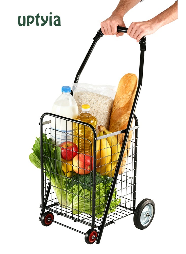 Uptyia Portable Folding Shopping Cart，Rolling Utility Cart， Foldable Trolley Shopping Cart With Wheels, Large-Capacity Shopping Cart, Adjustable Laundry Basket Shopping Cart, For Shopping in Supermarkets, Shopping Malls, and Traveling - Image 1