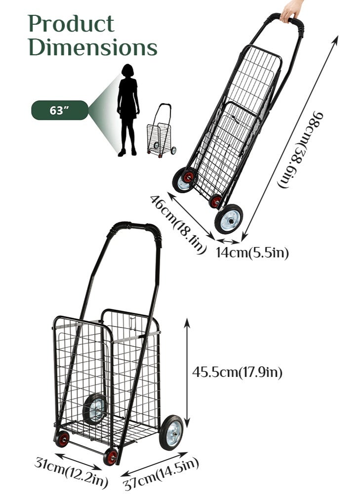 Uptyia Portable Folding Shopping Cart，Rolling Utility Cart， Foldable Trolley Shopping Cart With Wheels, Large-Capacity Shopping Cart, Adjustable Laundry Basket Shopping Cart, For Shopping in Supermarkets, Shopping Malls, and Traveling - Image 2
