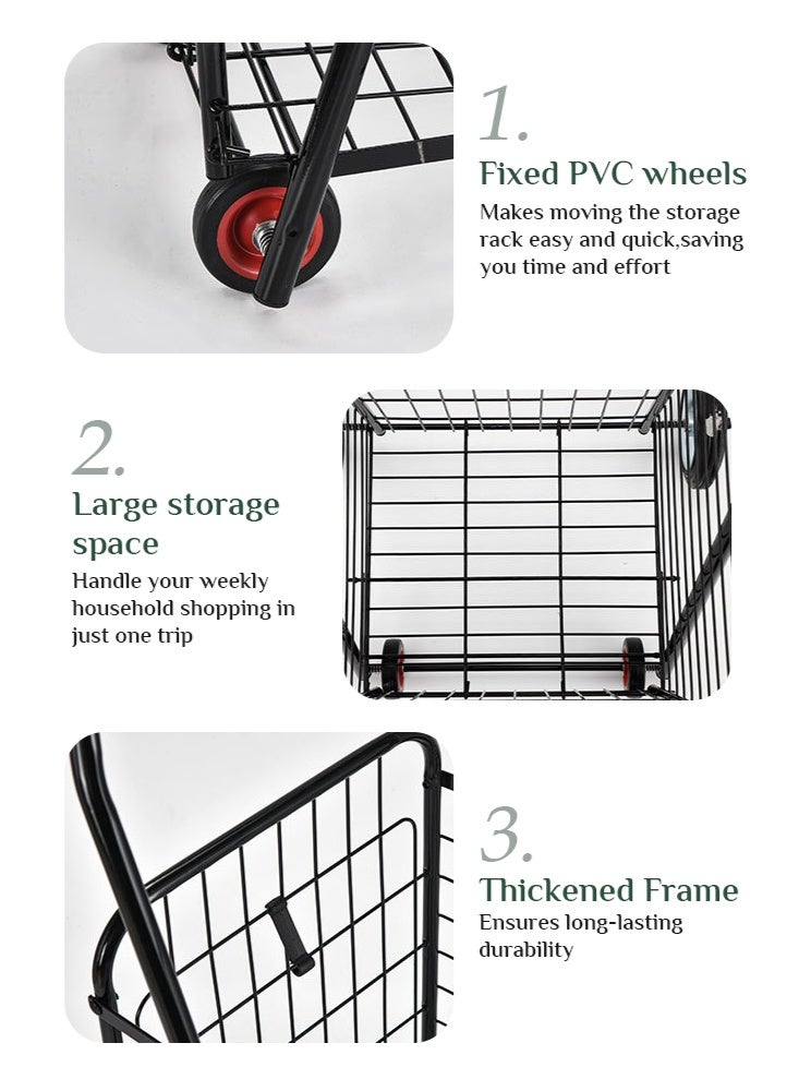 Uptyia Portable Folding Shopping Cart，Rolling Utility Cart， Foldable Trolley Shopping Cart With Wheels, Large-Capacity Shopping Cart, Adjustable Laundry Basket Shopping Cart, For Shopping in Supermarkets, Shopping Malls, and Traveling - Image 4