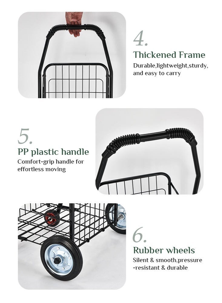 Uptyia Portable Folding Shopping Cart，Rolling Utility Cart， Foldable Trolley Shopping Cart With Wheels, Large-Capacity Shopping Cart, Adjustable Laundry Basket Shopping Cart, For Shopping in Supermarkets, Shopping Malls, and Traveling - Image 5