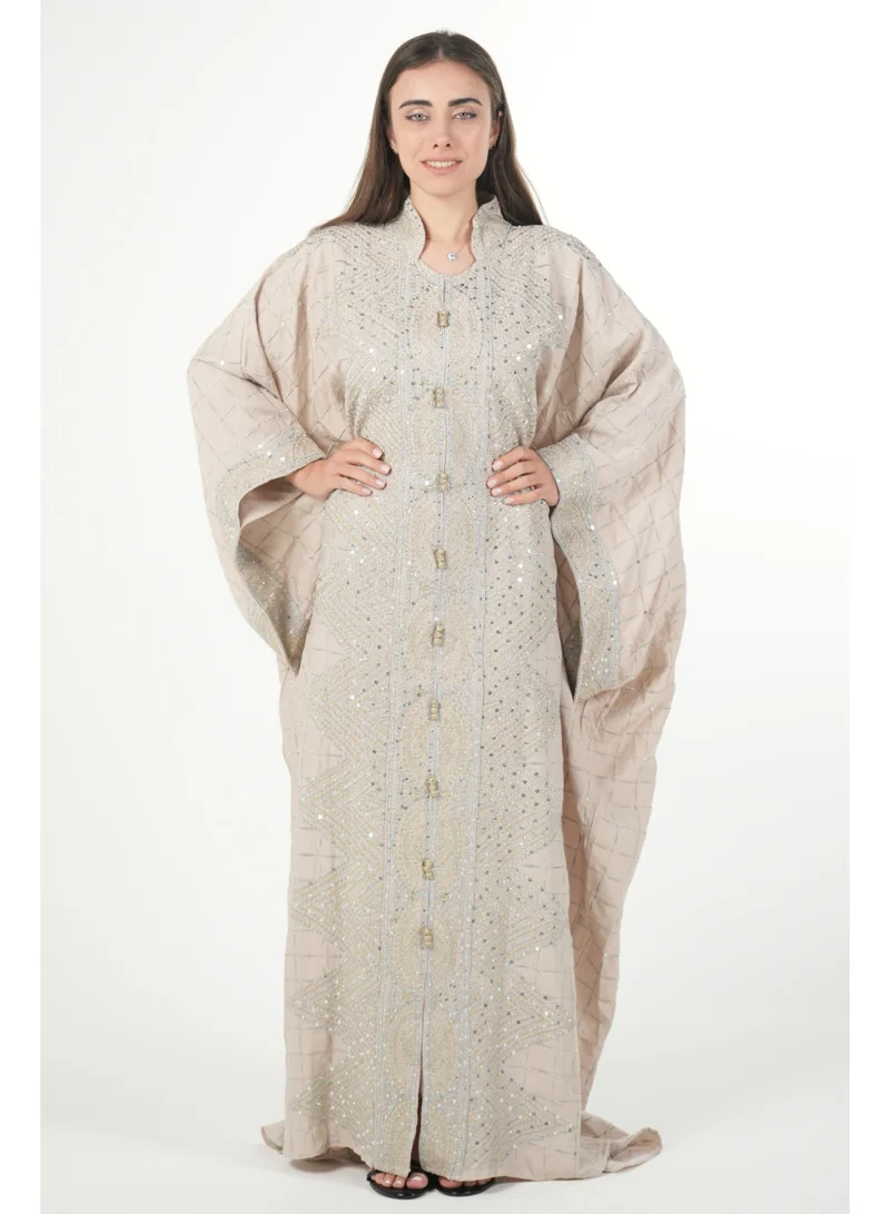 البنت الشرقية جلابية نسائية مطرزة واسعة مع حزام داخلي مقاس موحد