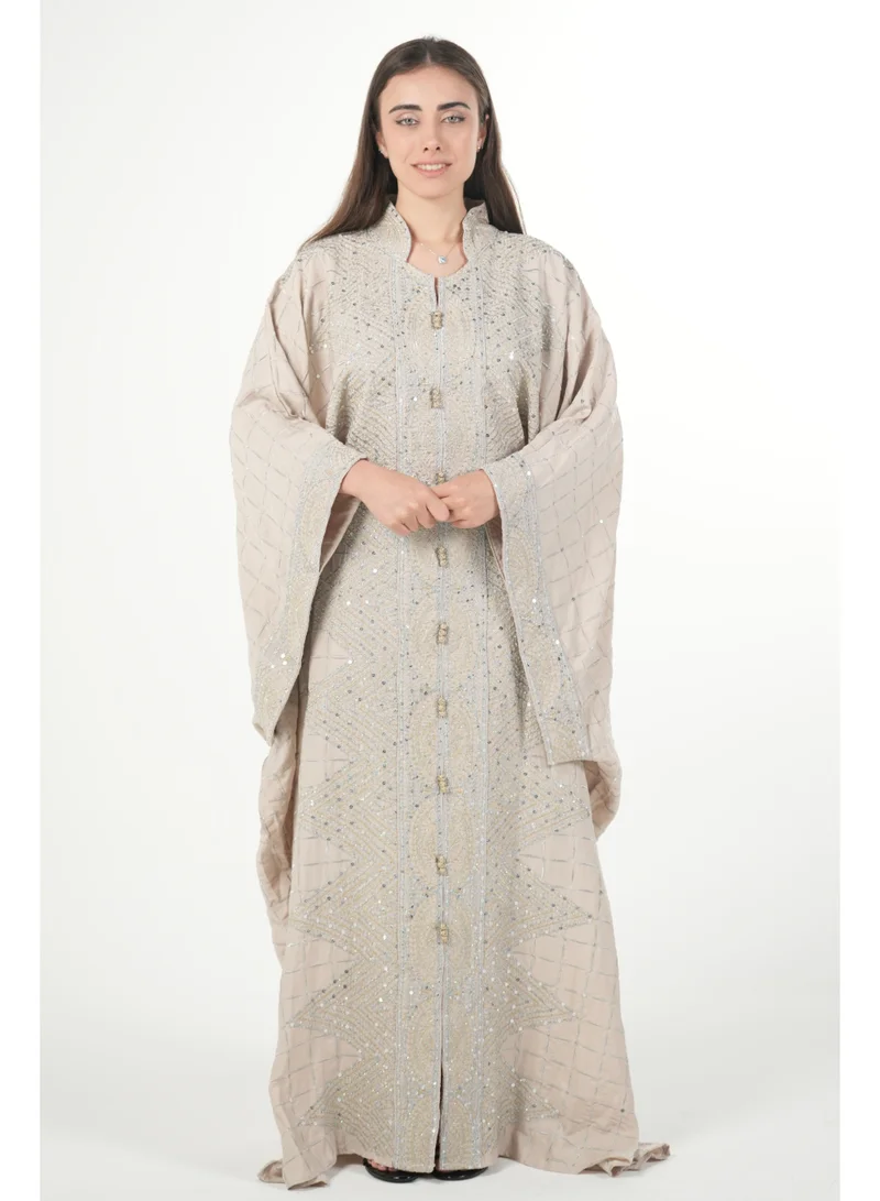 AL BENT AL SHARQIEH beige Free size women embroidered jalabiya dress with invisible belt for Women | Best Price UAE
