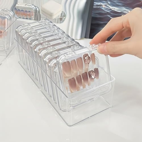 Hian Transparent Jewelry Organizer Box Clear PET Stackable Storage Case with Large Open Tray and 11 Mini Lidded Compartments for Earrings Rings Beads Nail Art Accessories Organizer, Set of 12 - Image 1