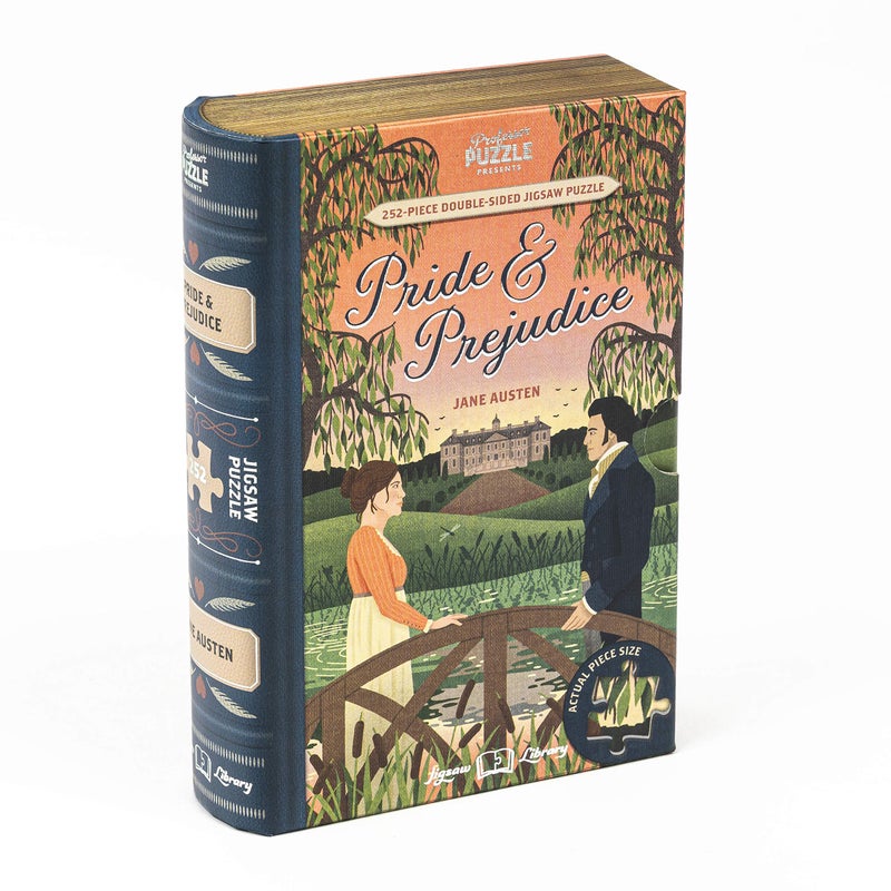 Professor Puzzle Jigsaw Library Pride Prejudice 252 Piece DoubleSided Puzzle Illustrated Book Scene 194x145 Collectible Book Shaped Box - Image 3