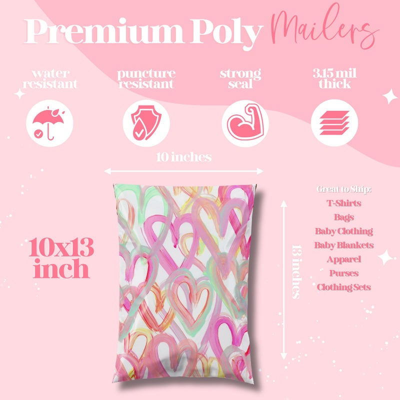 Pretty Package Store 10X13 Designer Poly Mailer 100 Pack Heavy Duty Waterproof Self Seal Shipping Bags For Small Business Large Mailing Envelopes Bulk Tear Resistant Cute Packaging Happy Hearts - Image 3