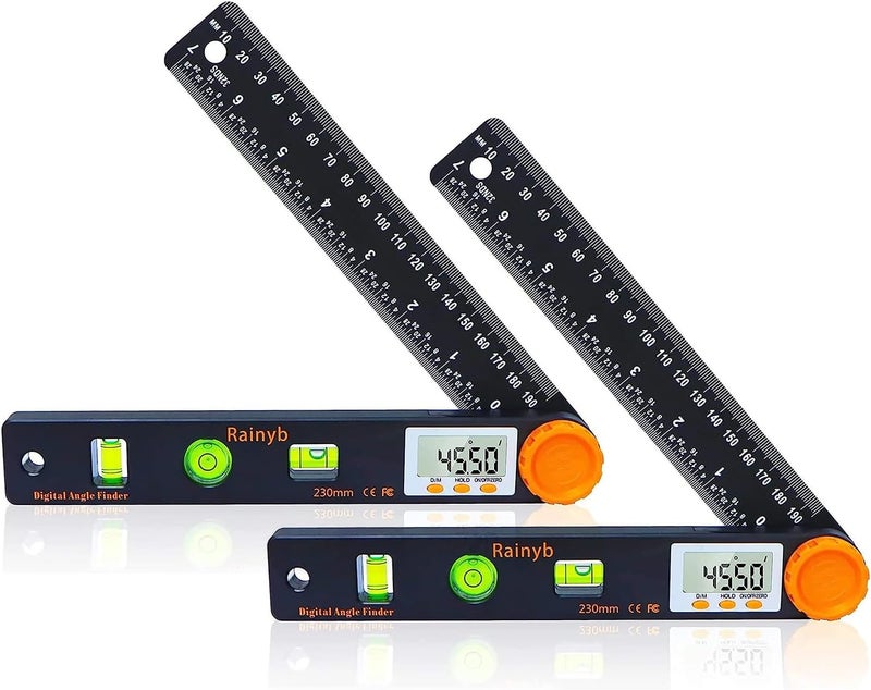 Rainyb Digital Angle Finder Tool 7inch 0-360 degree LCD Digital Protractor with Horizontal Vertical Bubble Levels and Ruler Meter Accurate Tools for Carpenters,Woodworkers,Fabricators（7-Inch X 2Pcs） - Image 1