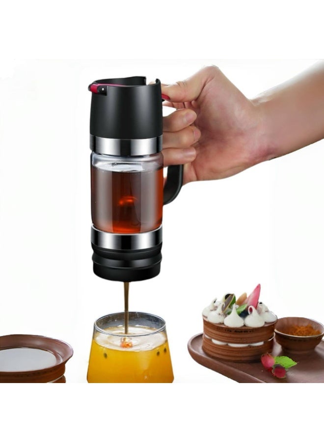 Honey Dispenser Glass, 9 oz Drip Proof Honey Jar with Handle, Drip Proof Glass Honey Dispenser with Holder, Syrup Dispenser Glass for Coffee or Tea, Ideal for Honey and Syrup, Black - Image 1