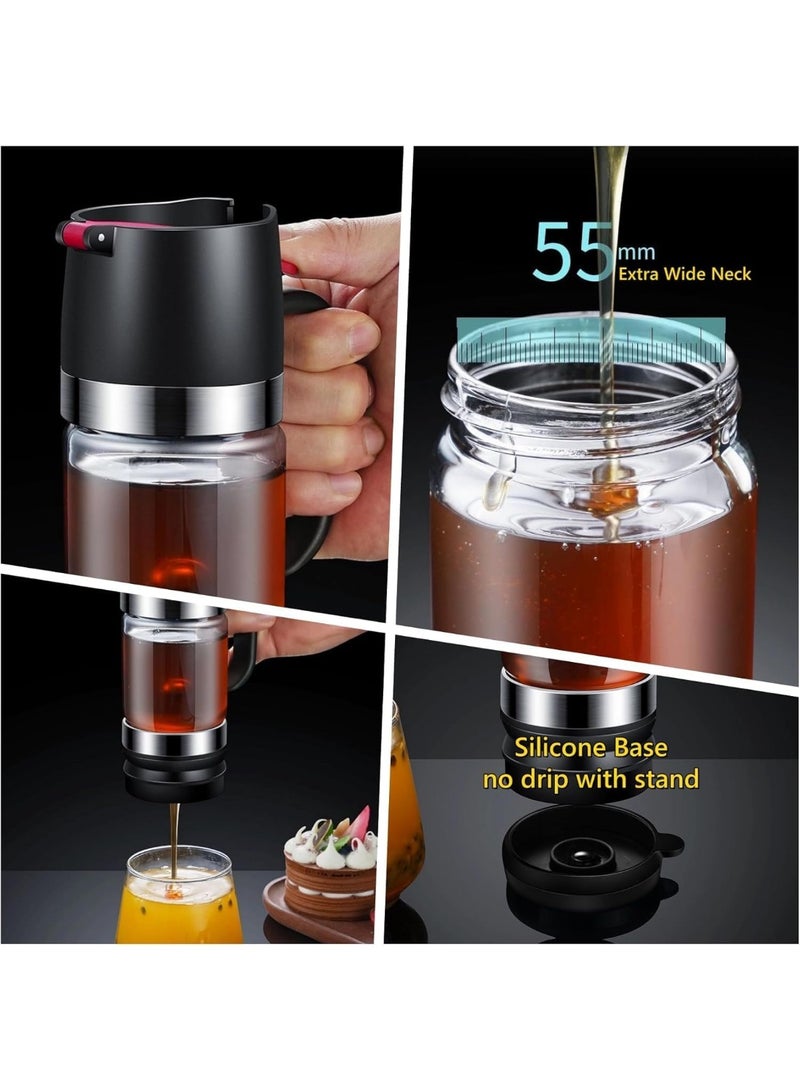 Honey Dispenser Glass, 9 oz Drip Proof Honey Jar with Handle, Drip Proof Glass Honey Dispenser with Holder, Syrup Dispenser Glass for Coffee or Tea, Ideal for Honey and Syrup, Black - Image 3