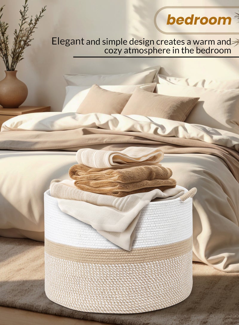 Raymond 100% Natural Handmade Cotton Rope Laundry Basket - 51L Storage Hamper for Clothes, Blankets & Toys (White/Brown, 20"L x 12"W x 13"H) - Image 5