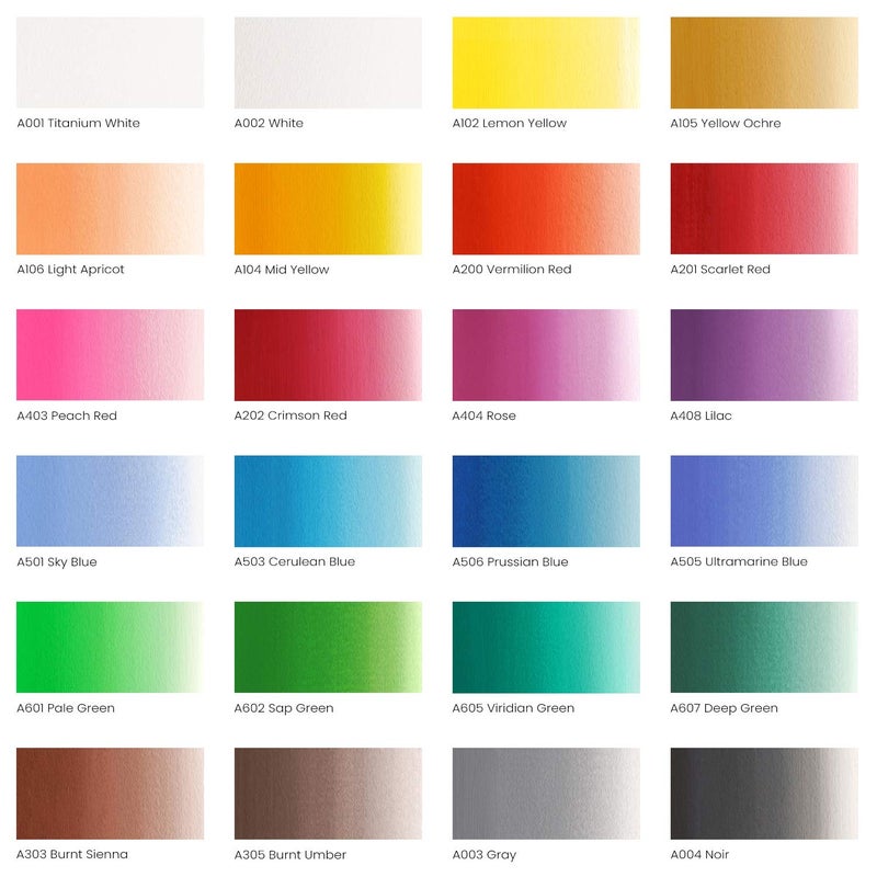 ARTEZA Gouache Premium Artist Paints Set - 24 Colors (24 x 12 ml / 0.74 US fl oz) - Image 2