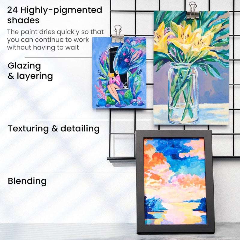 ARTEZA Gouache Premium Artist Paints Set - 24 Colors (24 x 12 ml / 0.74 US fl oz) - Image 5