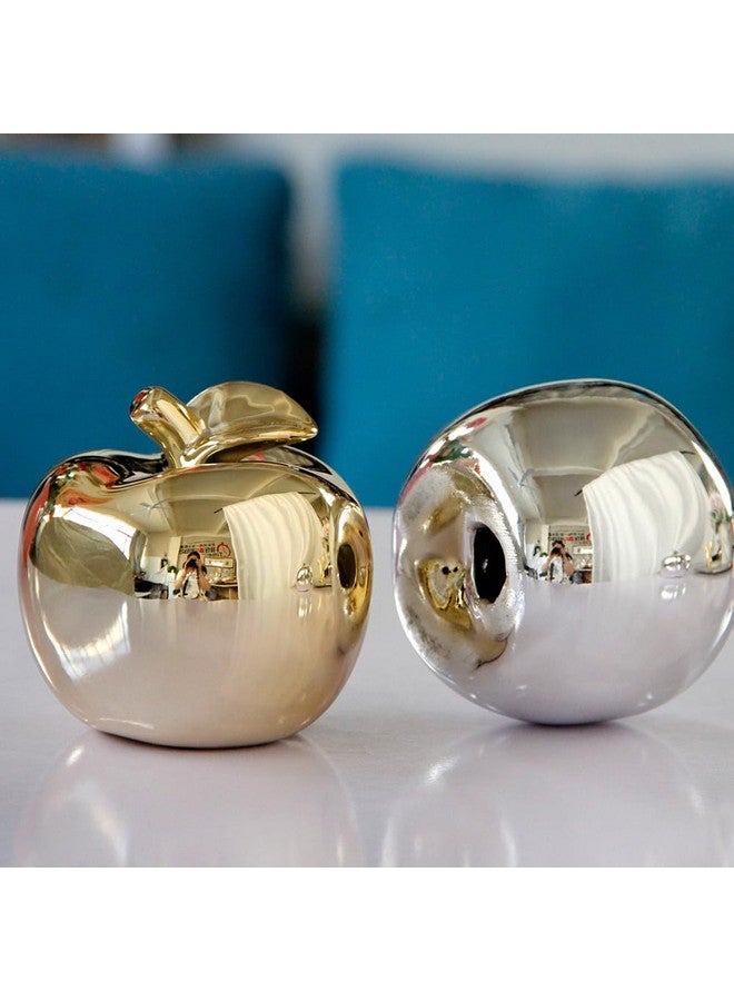 كابيلوك تمثال تفاح مصقول من كابيلوك مطلي بالسيراميك - تفاح فضي لعيد الميلاد، ديكور فاكهة، تفاح فضي صناعي مزيف لحفلات عيد الميلاد، حرف يدوية، ديكور سطح المكتب - Image 3