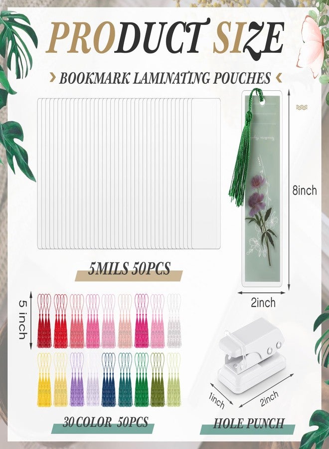 Fuyoooo 101 Pcs DIY Bookmark Making Kit Bookmark Laminating Pouches 5 Mil Hot Laminator Sleeves with Rainbow Tassels and Puncher Fit Most Pouch Laminating Machines Easter Gift(2.36 x 7.87 Inch) - Image 2