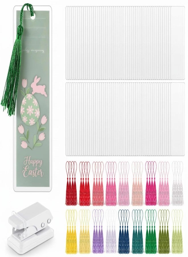 Fuyoooo 101 Pcs DIY Bookmark Making Kit Bookmark Laminating Pouches 5 Mil Hot Laminator Sleeves with Rainbow Tassels and Puncher Fit Most Pouch Laminating Machines Easter Gift(2.36 x 7.87 Inch) - Image 1