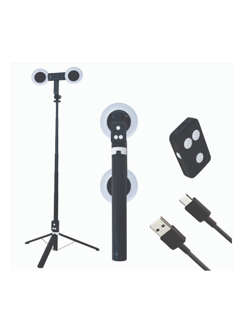 COOPIC T12(Black) 175cm Versatile Selfie Stick tripod with Ring light and rechargeable Bluetooth system Capture Smooth, Steady Shots in Any Situation. - Image 1
