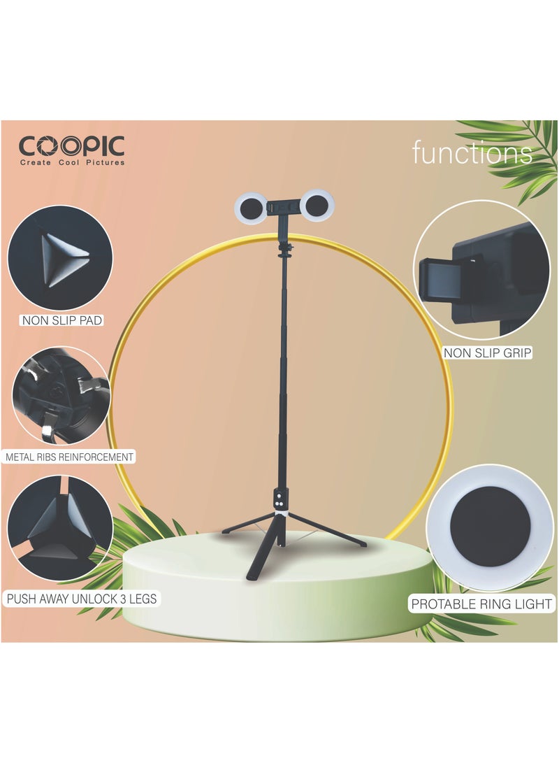 COOPIC T12(Black) 175cm Versatile Selfie Stick tripod with Ring light and rechargeable Bluetooth system Capture Smooth, Steady Shots in Any Situation. - Image 2