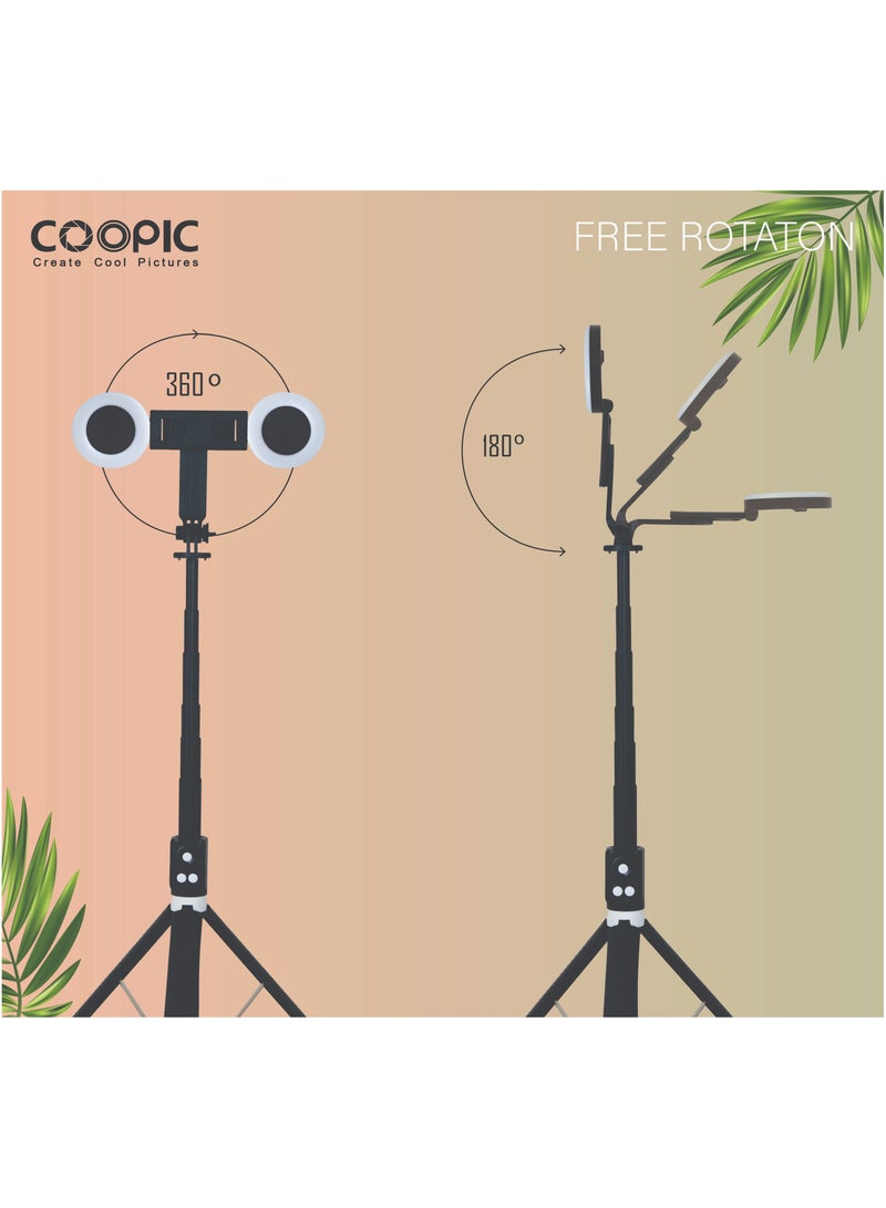 COOPIC T12(Black) 175cm Versatile Selfie Stick tripod with Ring light and rechargeable Bluetooth system Capture Smooth, Steady Shots in Any Situation. - Image 3