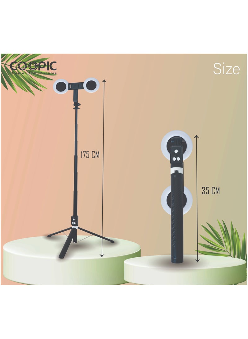 COOPIC T12(Black) 175cm Versatile Selfie Stick tripod with Ring light and rechargeable Bluetooth system Capture Smooth, Steady Shots in Any Situation. - Image 4